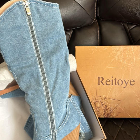 Reitoye Cowboy Boots for Women Embroidery Western Cowgirl Knee High Chunky - Picture 6 of 8